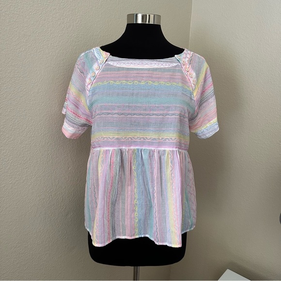 Anthropologie Letty Embroidered Babydoll Relaxed Semi sheer Blouse Size XS - Picture 3 of 15
